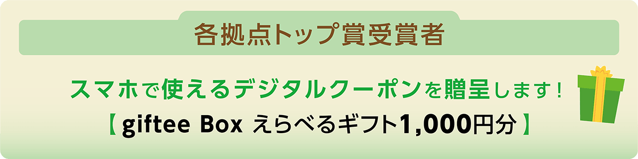 各拠点トップ賞受賞者　スマホで使えるデジタルクーポンを贈呈します！　【giftee Box えらべるギフト1,000円分】